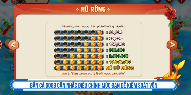 Bắn Cá GO88 - Chơi Mobile Mượt Nhưng Cần Giữ Vốn Điều chỉnh mức đạn để kiểm soát vốn khi chơi bắn cá GO88